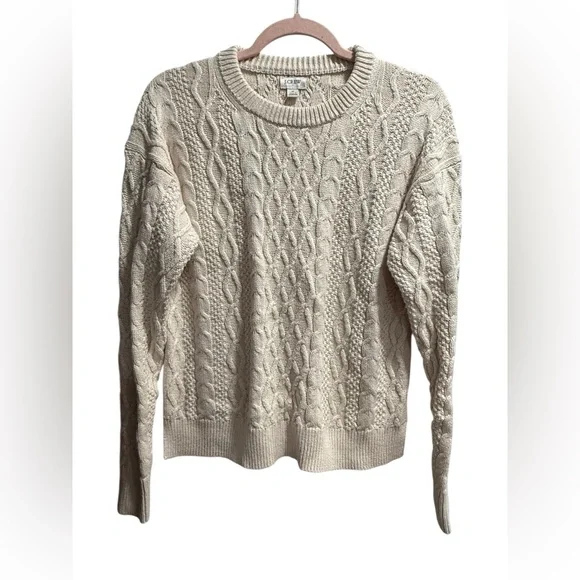 NWT J CREW Cotton Cable-knit Crewneck Sweater, size Medium color, Natural - Picture 3 of 7